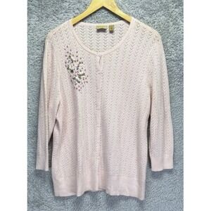 Calson Women 1X Pink Embroidered Button Cardigan Wool Angora Grandma Cottagecore